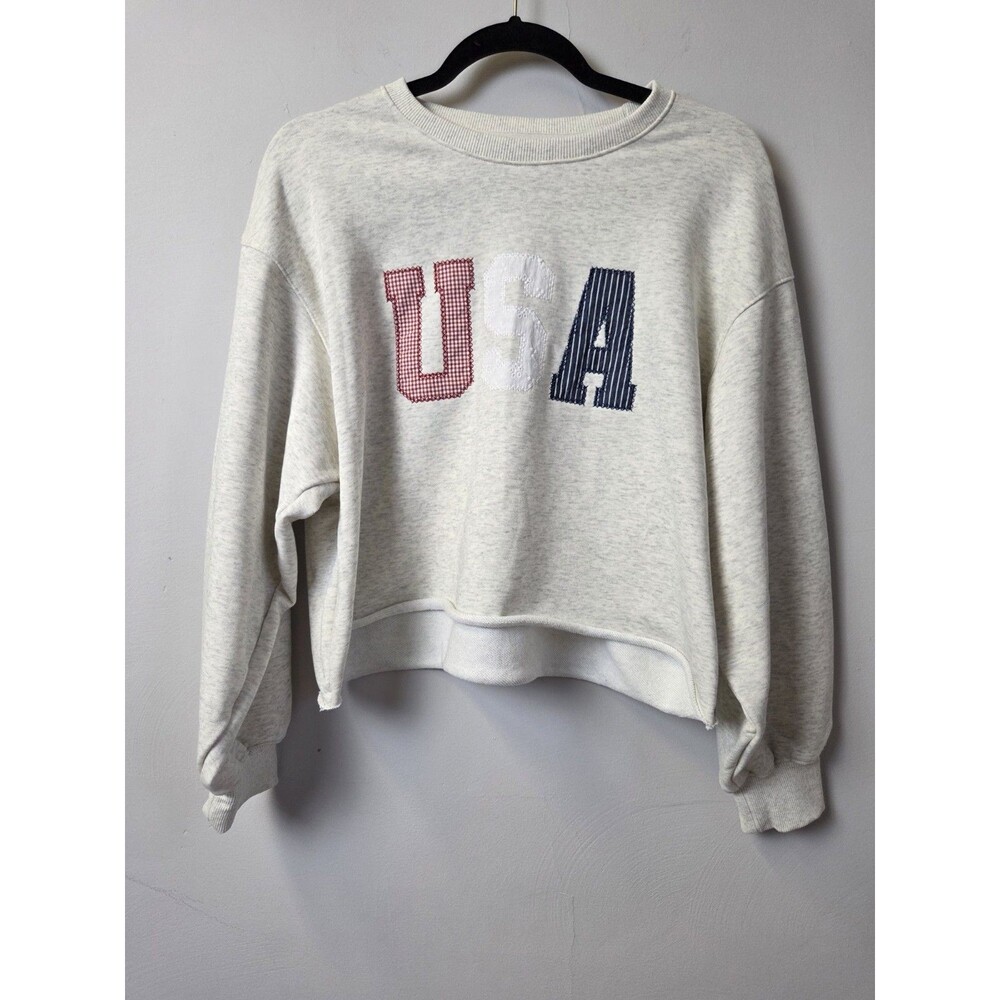 Gilli Women’s Cropped Crew Neck Terry Pullover Sweatshirt Gray USA Graphic S